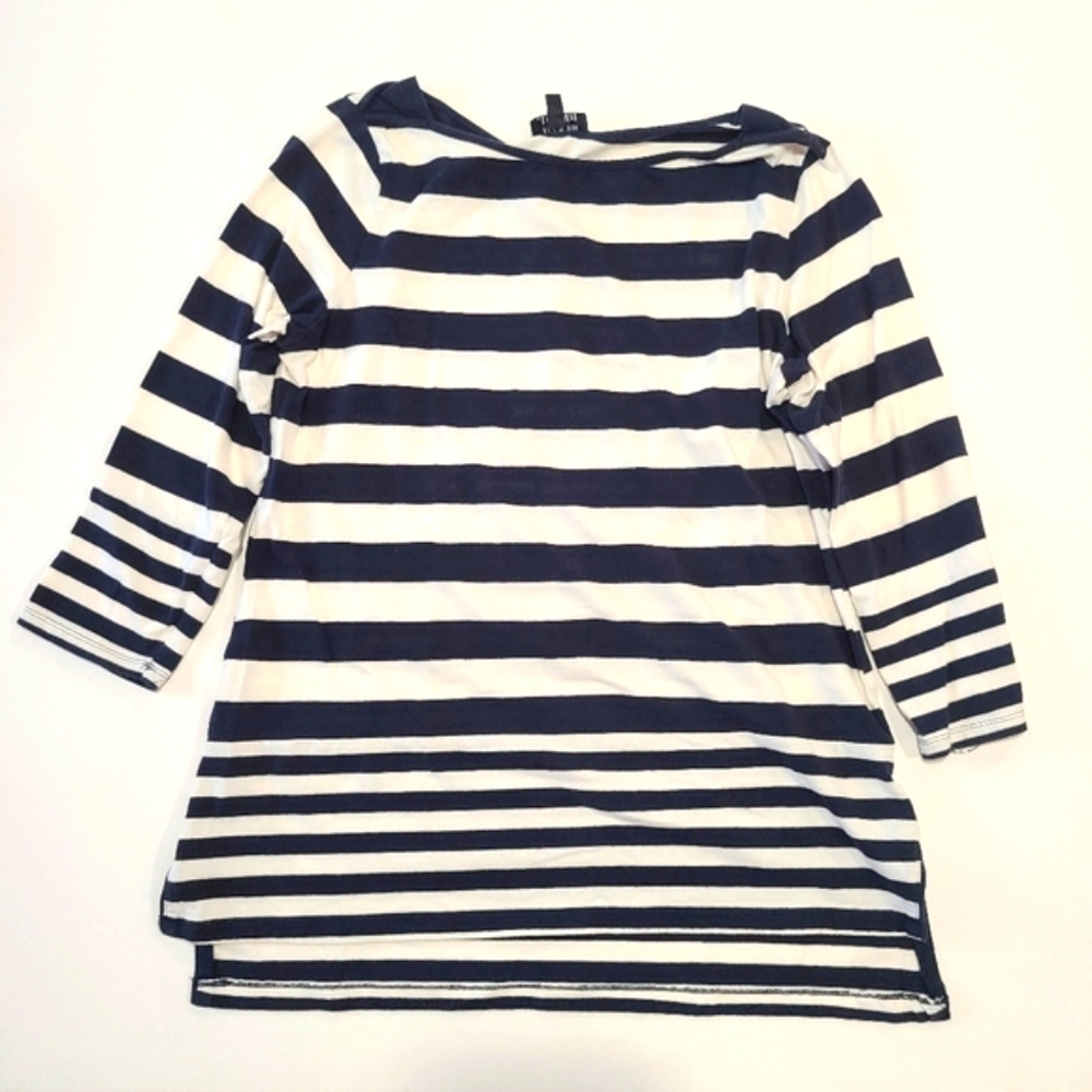 The Limited Navy and Off-White Striped  3/4 Sleeve Top EUC